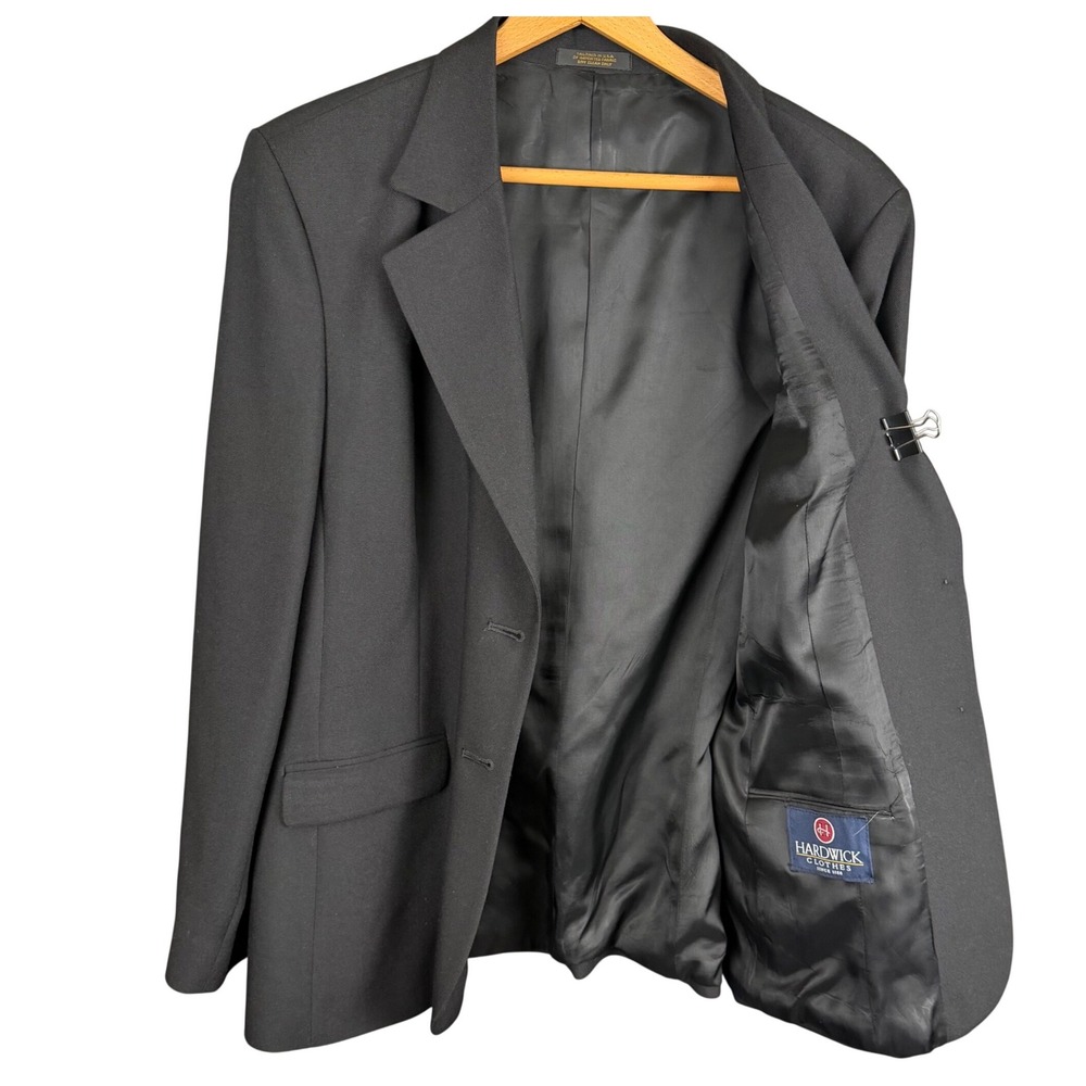 Hardwick Clothes Mens Black Worsted Wool Blazer Crest Button Size 14 Regular